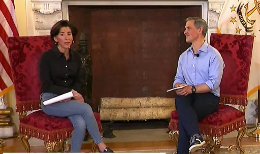 Gov. Gina Raimondo and her husband, Andy Moffit, adopted a casual tone to talk to Rhode Island children on Thursday.
